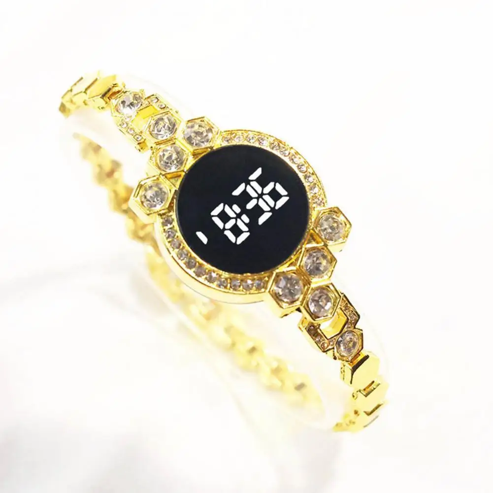 Portable Student Electronic Watch Women Men Jewelry Gift Multifunctional Electronic Watch Rhinestone Inlay Birthday Gift