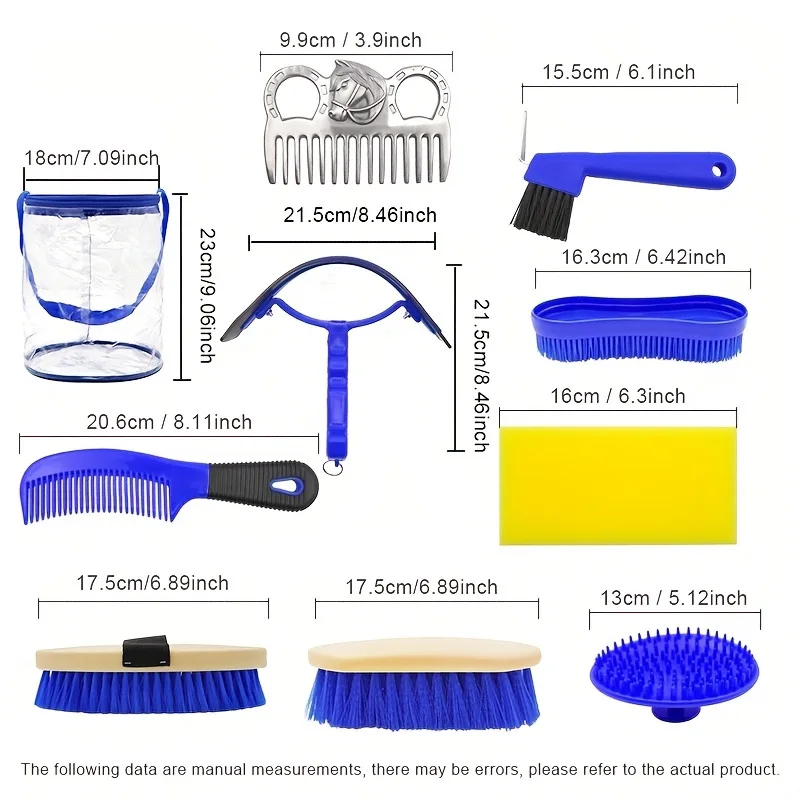 Horse Care Kit, A Full Set of 9 Horse Bath Cleaning Tools, Including Brushes, Combs, and Sweat Scraping