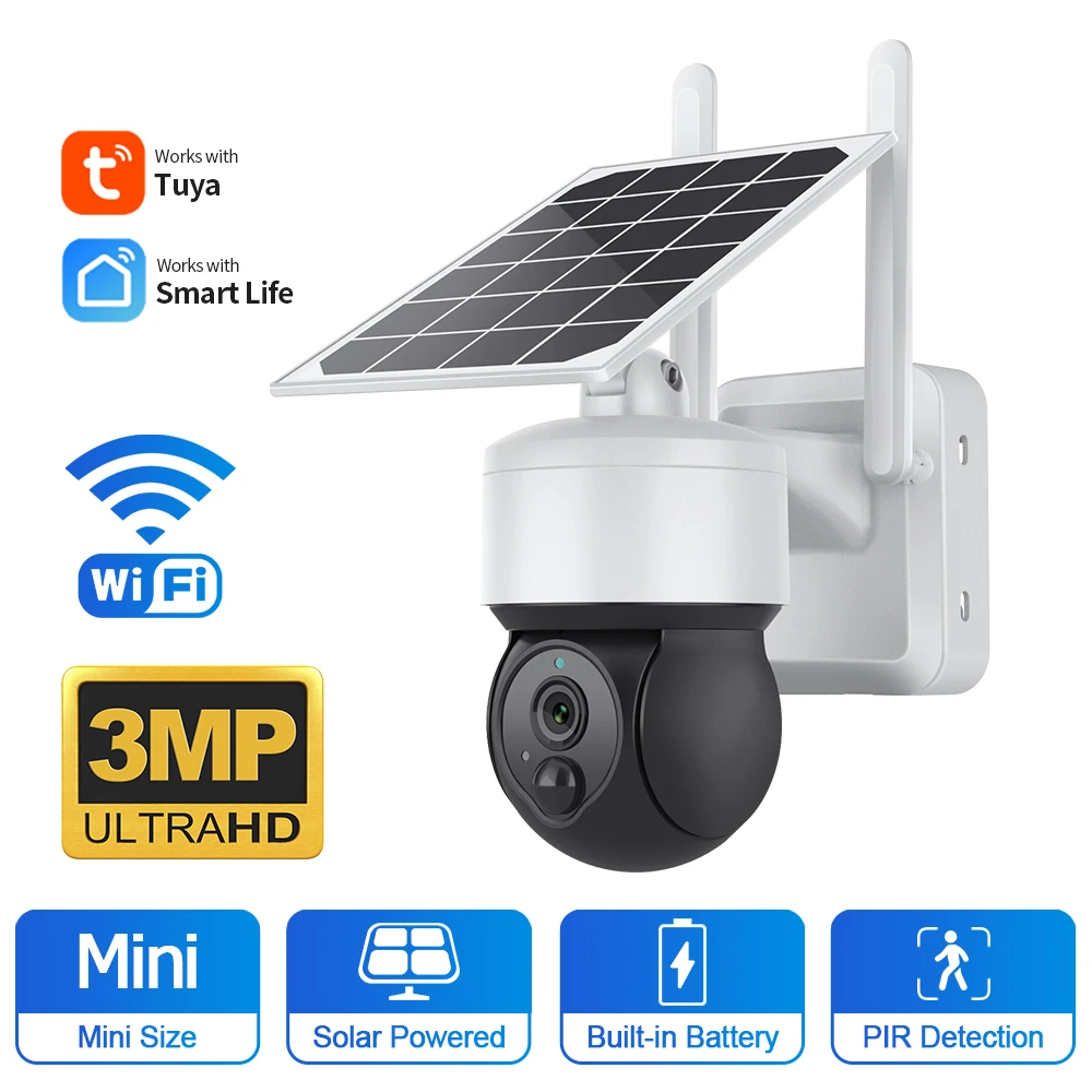 INQMEGA TUYA Solar PTZ IP Camera Outdoor Solar Panel Surveillance Security Camera Compatible with Alexa and Google Home Camera