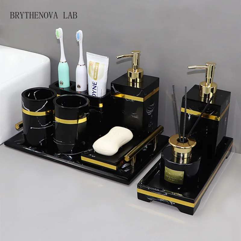 Light Luxury Bathroom Toiletry Set Resin Household Soap Toothbrush Dish Holder Mouth Cup Liquid Dispenser Washing Tools