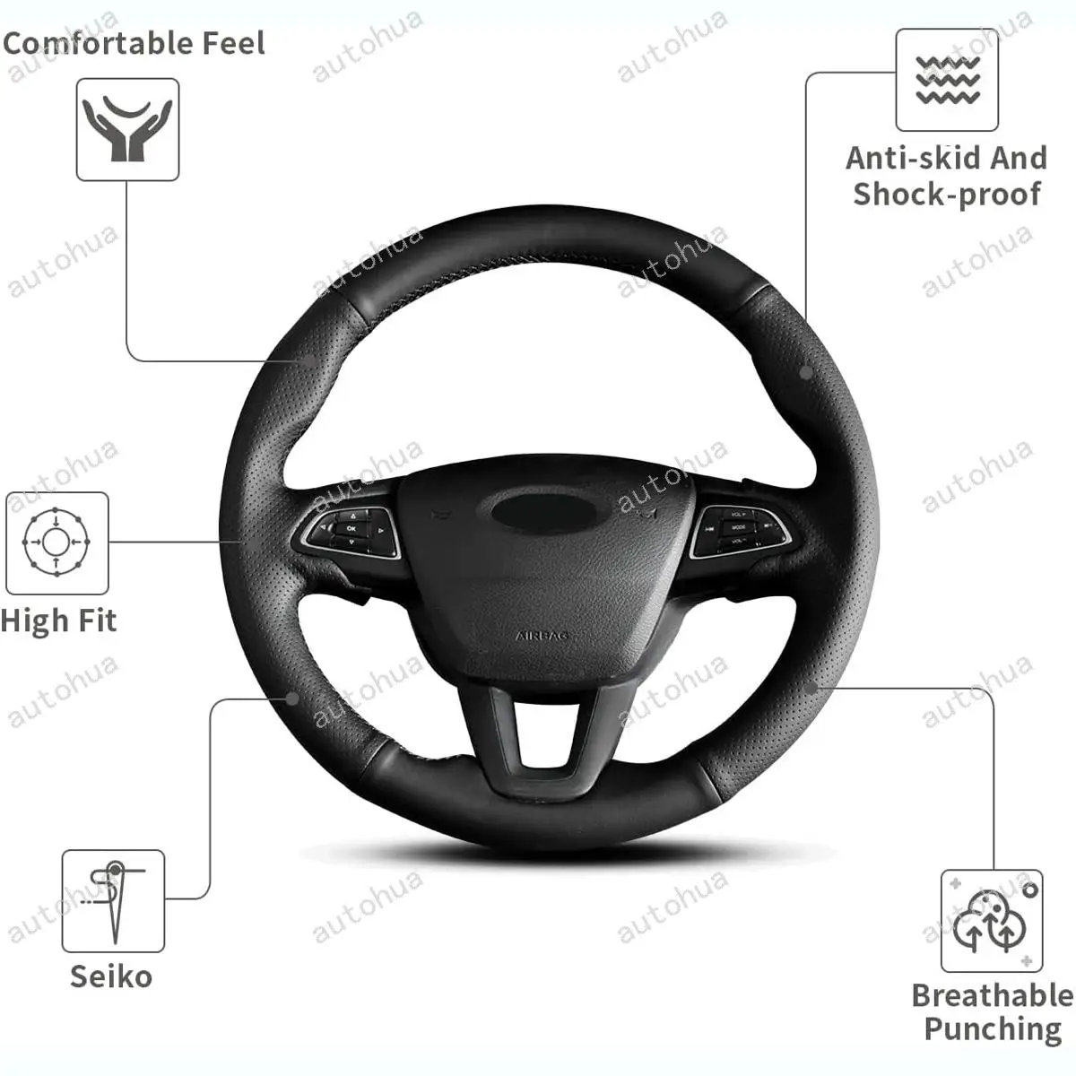 غطاء عجلة القيادة لسيارة Ford 2018 EcoSport/2018 EcoSport ST-Line/2017 Kuga/2015 Grand C-MAX/2015 Focus Wagon/2015 Focus Sedan