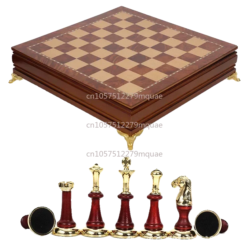 38*38*12 Cm High-end Drawer Chess Solid Wood Chess Pieces Inlaid with Metal Chess Desktop Ornaments