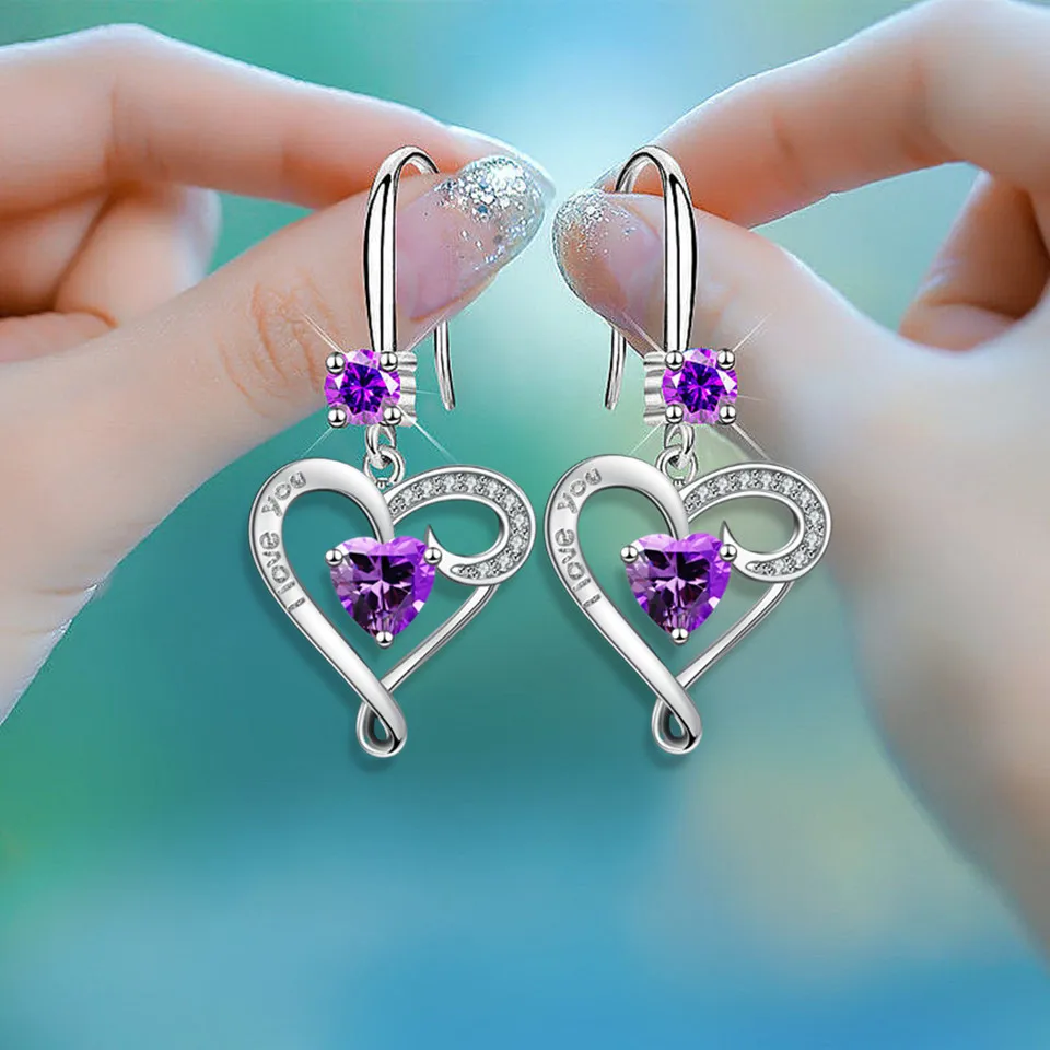 Charme Herz Tropfen Ohrringe für Frauen Silber Farbe blau gelb rot grün Zirkon Valentinstag baumeln Ohrring Muttertag Schmuck Geschenke
