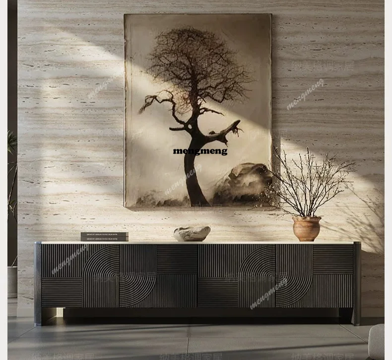

Bedroom marble TV cabinet master bedroom home light luxury high-end designer solid wood black floor cabinet