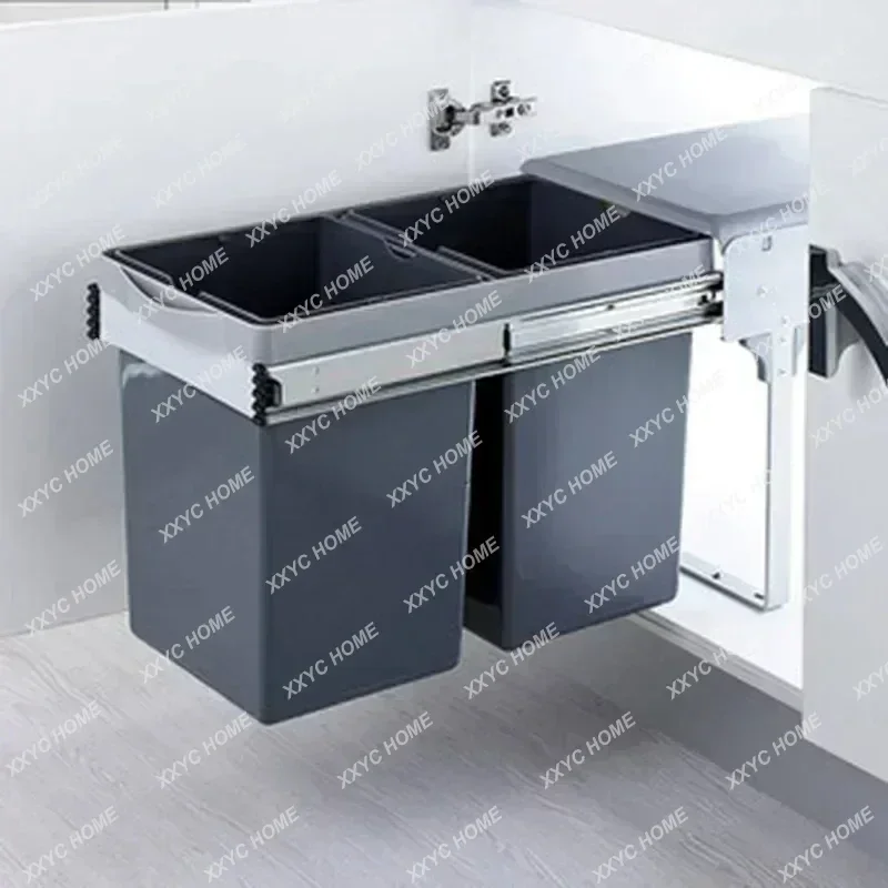 Kitchen Under Sink Cabinet Trash Can Hidden Big Compartment Plastic Trash Can Sink Sorting Rectangle Cubo Basura Kitchen Items