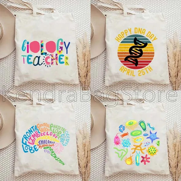

Funny Science Biology School Teacher Gifts Cute DNA Biologist Canvas Shoulder Tote Bag Fashion Shopper Reusable Cotton Handbags