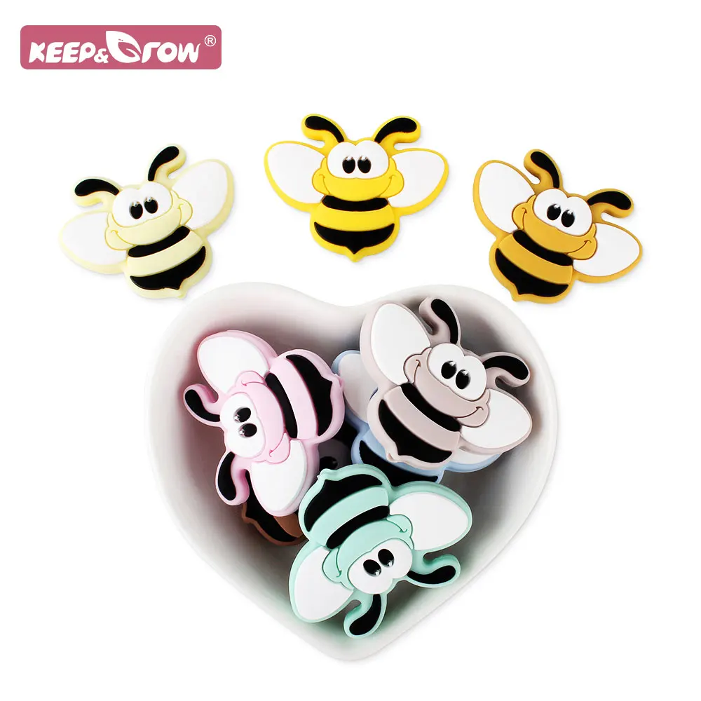 

10pcs Silicone Bee Beads Food Grade Baby Rodent Teething Chew Toys DIY Nipple Chain Accessories BPA Free Teether Pacifier Bead