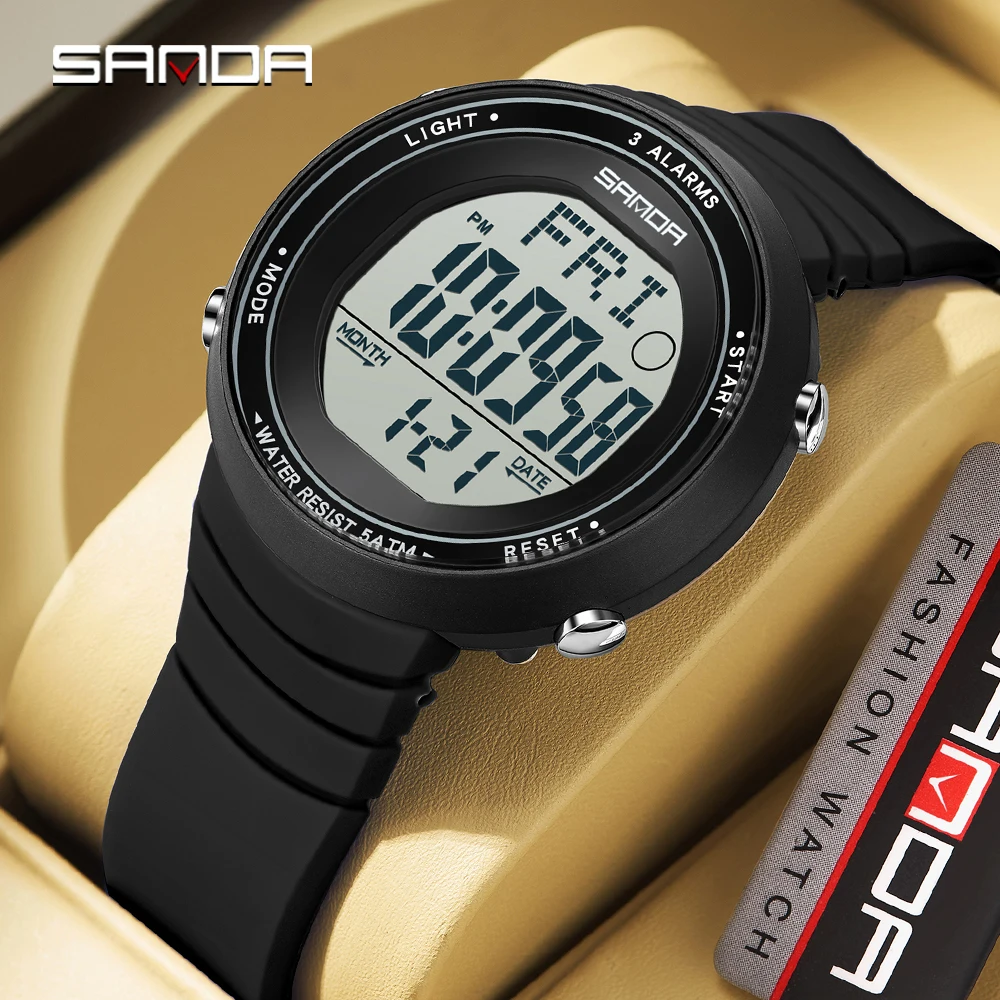 SANDA 2025 New Fashion Student Electronic Watch Large Dial Waterproof LED Student Digital Electronic Watch 9073