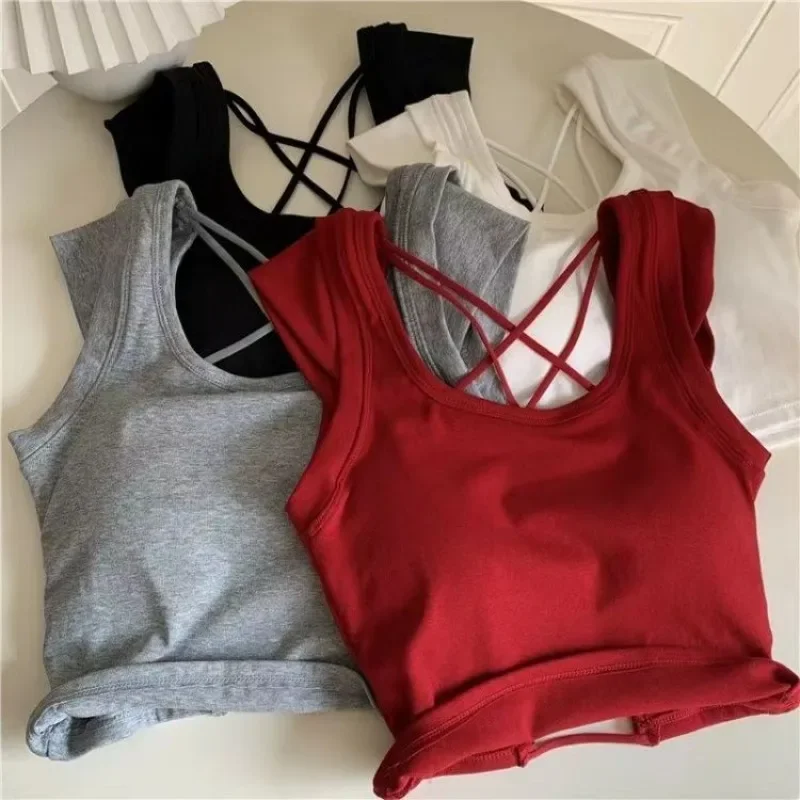 Tank Tops Women Clubwear Popular Backless Casual Crops Summer Stylish Korean Style Clothing Mujer Basic Solid Sexy Ladies Chic