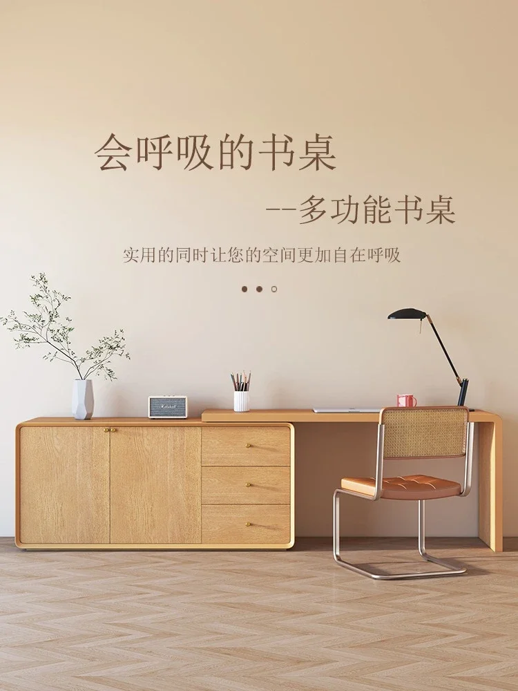 Solid wood desk retractable small apartment simple modern bedroom living room home Nordic office log color calligraphy