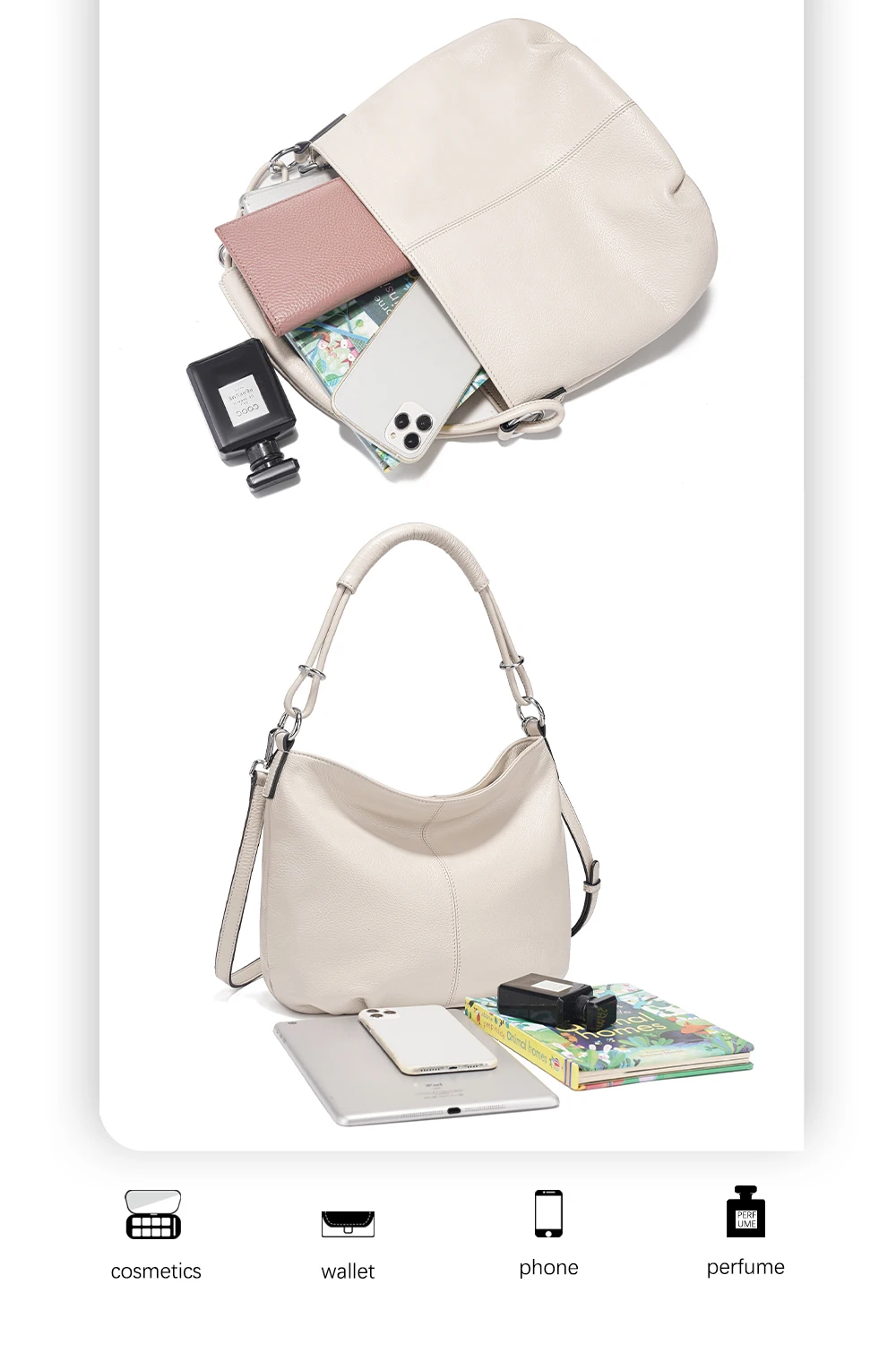 Zency Damen-Umhängetasche aus weichem Rindsleder, modische Lederhandtasche, Umhängetasche, Schulranzen für den Pendelverkehr, bezaubernde Hobos – Detail 4