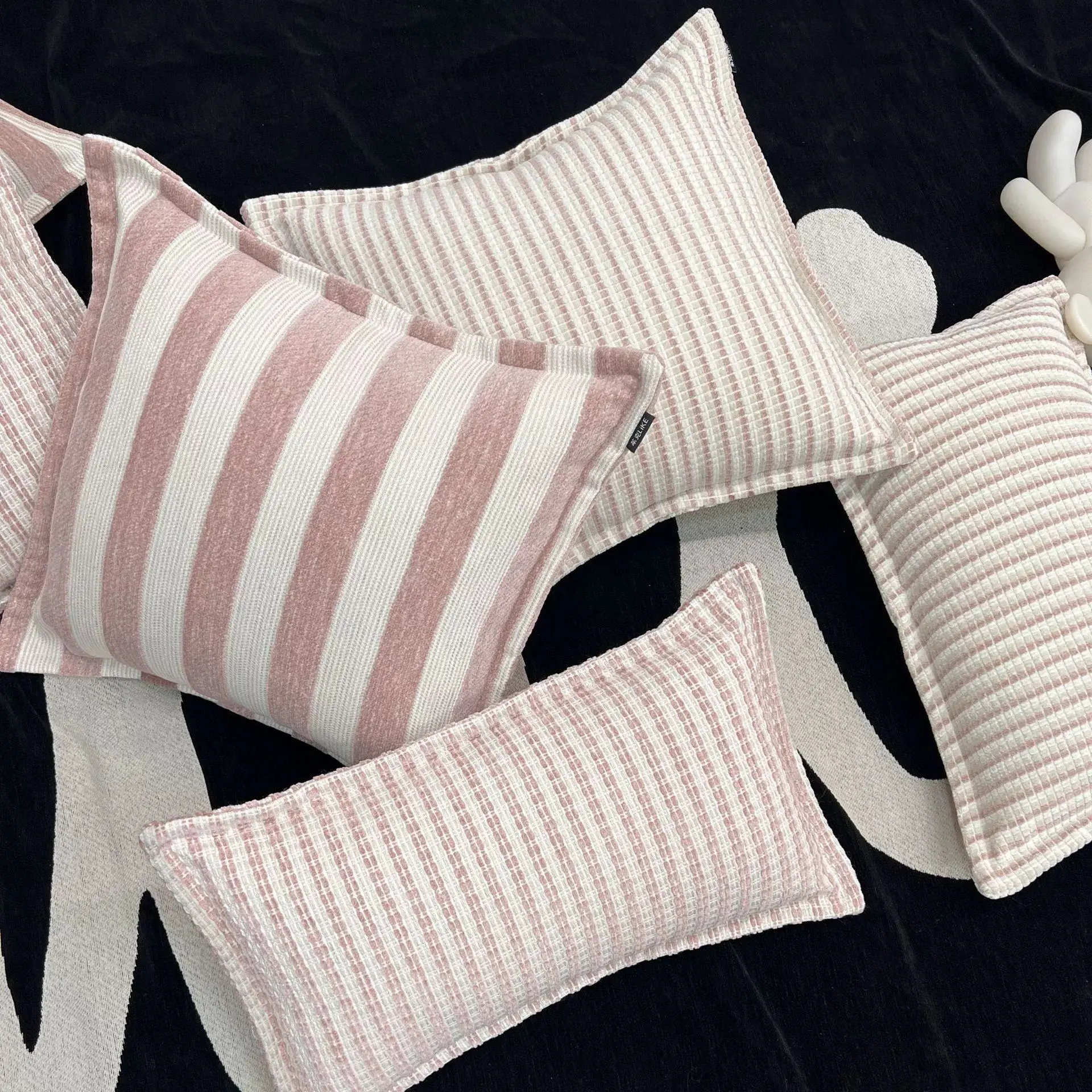 Bohemian Light Pink Chenille Texture Cushion Cover 45x45 Bed Sofa Striped Lumbar Pillow Cover Decoration Living Room Home Decor