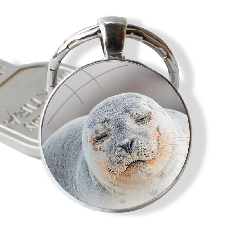 Keychain Handmade Glass Cabochon Key Ring Holder Pendant Key Chains sea seal animal