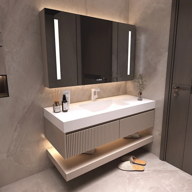 France Cream Style Bathroom Cabinets Wall-mounted Design Large Capacity Storage Mirror Cabinets Shelves Furniture Bagno FYBC