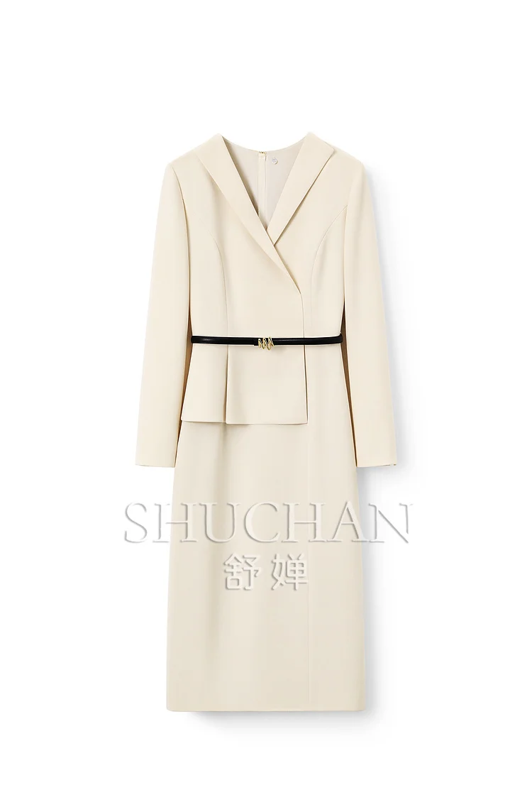 

New25 Spring Quiet Luxury Elegant Commuter Cut Waist Anti-Wrinkle Acetic Acid Long Sleeve Dress Women