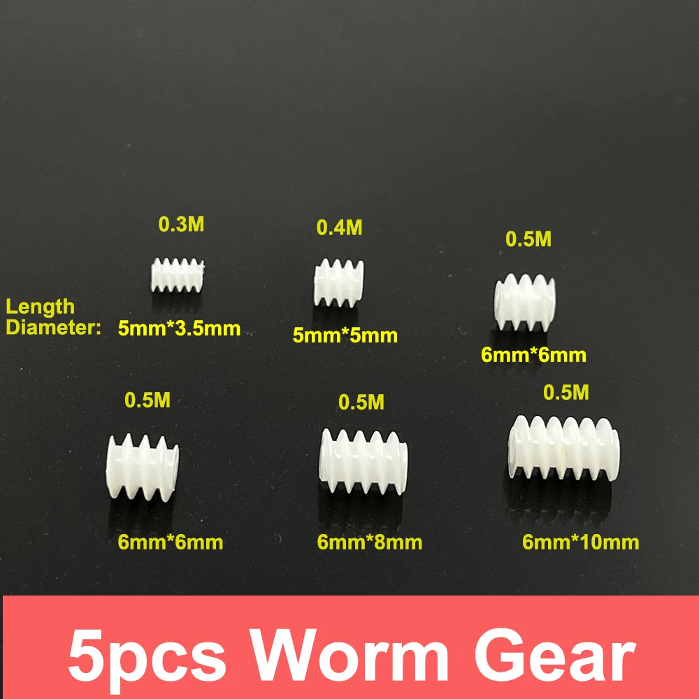 5pcs 0.3/0.4/0.5 modulus 3.5mm/5mm/6mm Worm Gear Plastic Gear 1mm/2mm Shaft Motor For Toy RC Model Car