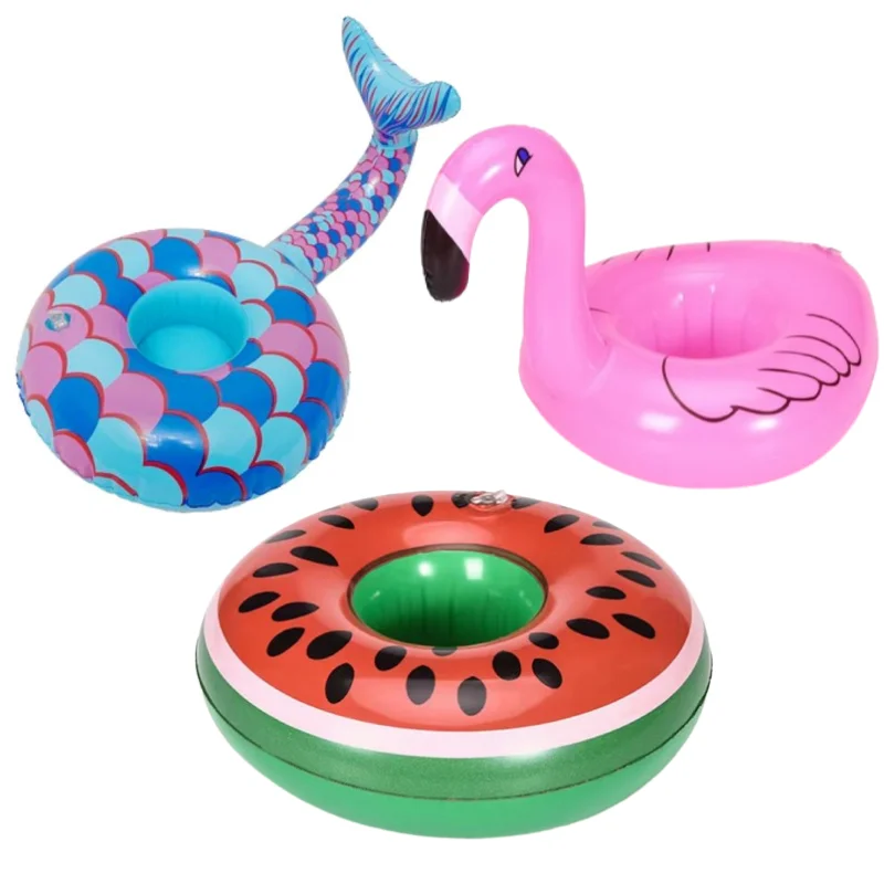 Portavasos de Pvc con forma de sirena, sandía, flamenco, flotador de agua, taza de bebida inflable, bandeja de vasos de piscina para adultos, decoración de fiesta