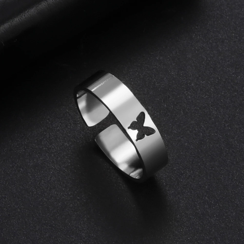 Hollow Butterfly Pattern Rings for Women Stainless Steel Open Type Romantic Style Suitable Birthday Jewelry Gifts July New In