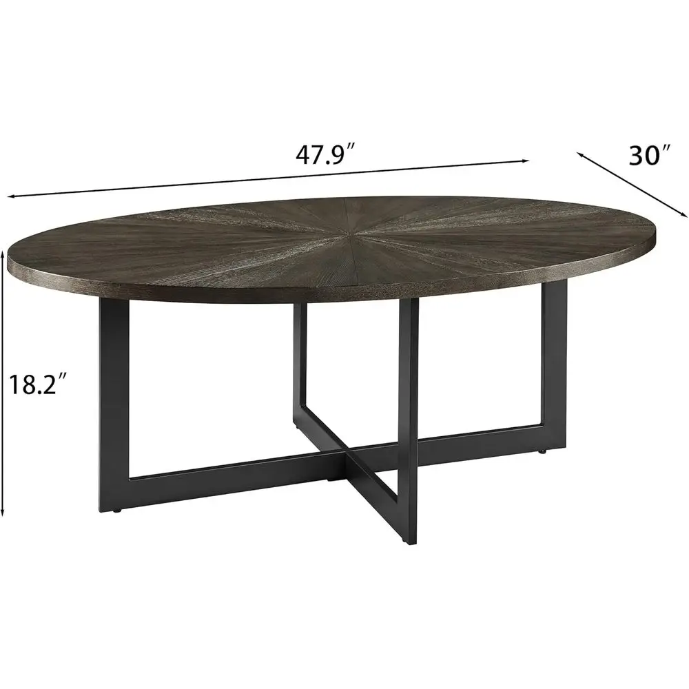 Oval Solid Wood Coffee Table with Metal Legs, 47.9 Industrial Style Bar Table for Living Room, Kitchen, or Office, Black