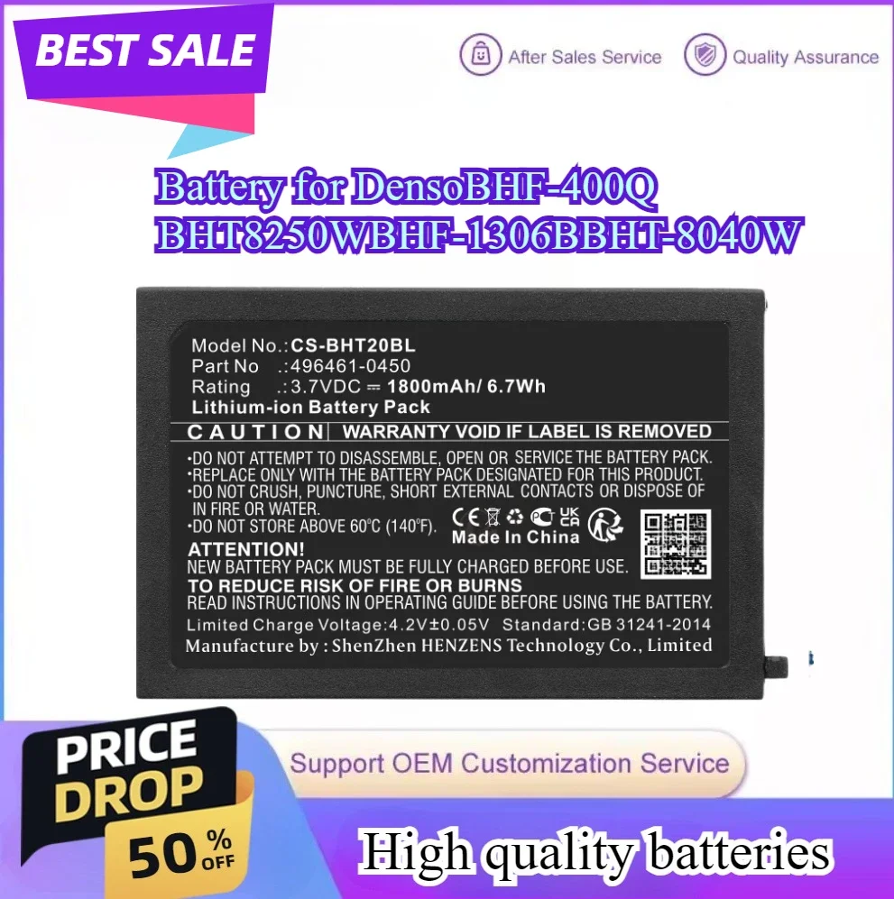 

Аккумулятор для сканера штрих-кода 496461-0450 496466-1130 для Nippon/Denso/AUTO-ID BHT-200 BHT-300 BHT-400 BT-20L BHT-400Q BHT-825QW