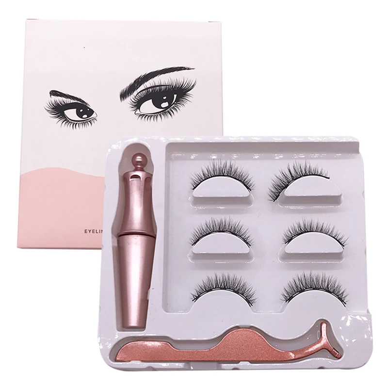 Magnetic Eyelashes False Lashes Repeated Use Eyelashes Waterproof Liquid Eyeliner With Tweezer Makeup Set