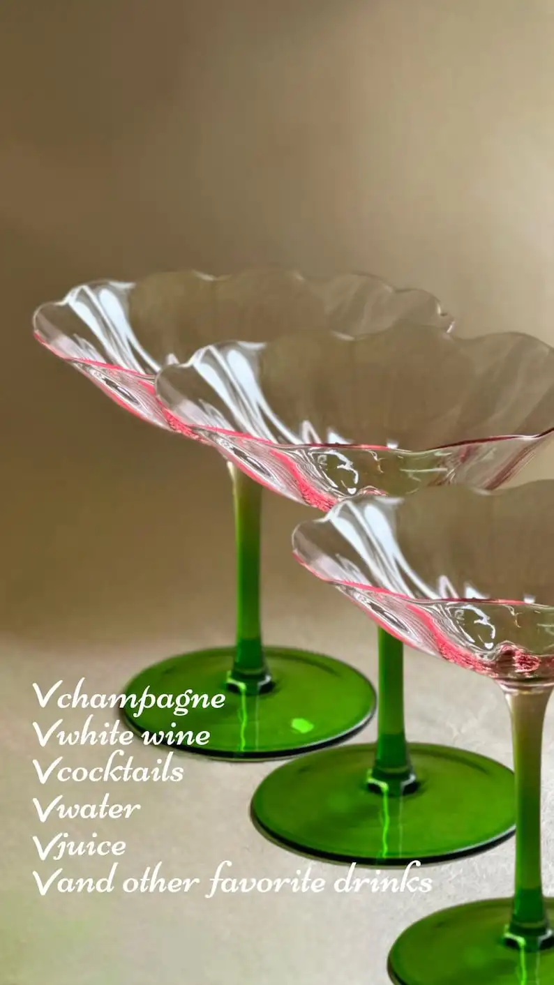 

Gradient Martini Glass Wavy Colorful Barware Vintage Home Decor, Retro Art Deco Drinking Glass & Unique Tabletop Decor