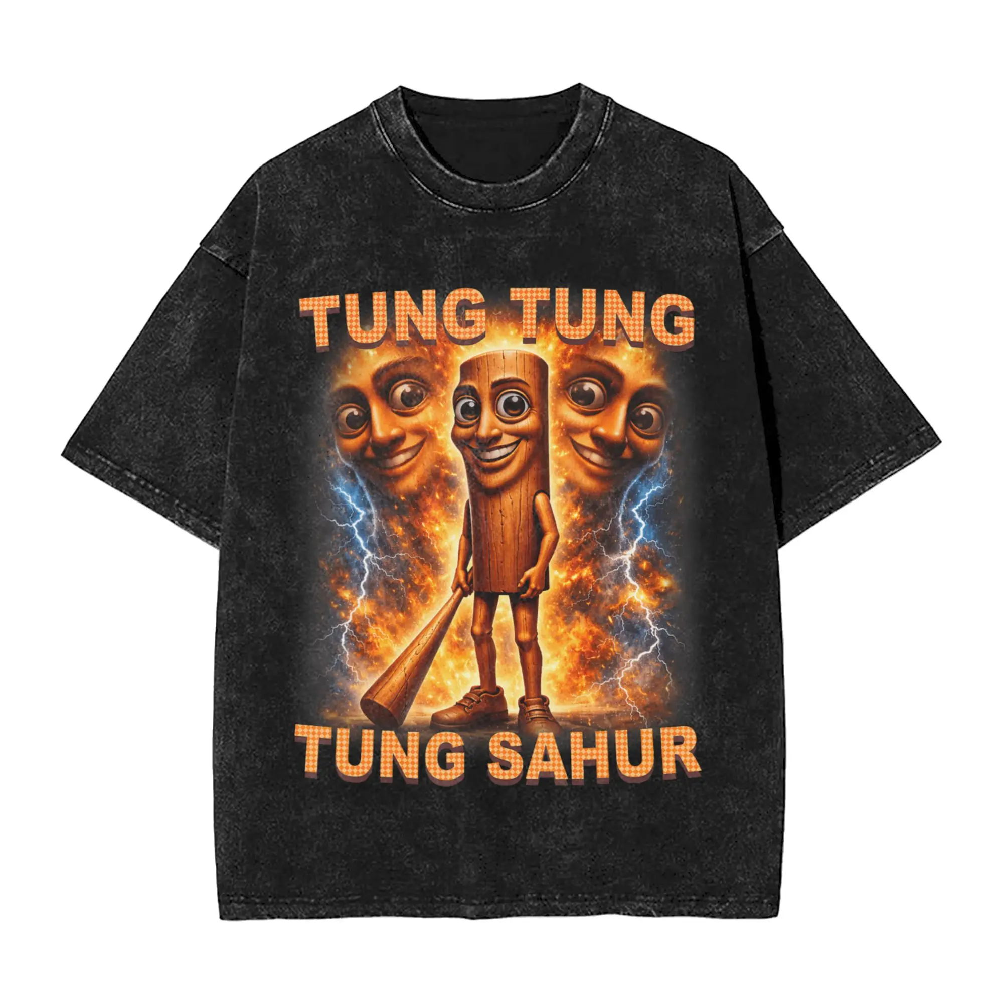 Men's T Shirt Tung Tung Tung Sahur is Calling Italian Brainrot Washed T-Shirts Novelty Summer Tees Streetwear Casual Clothes