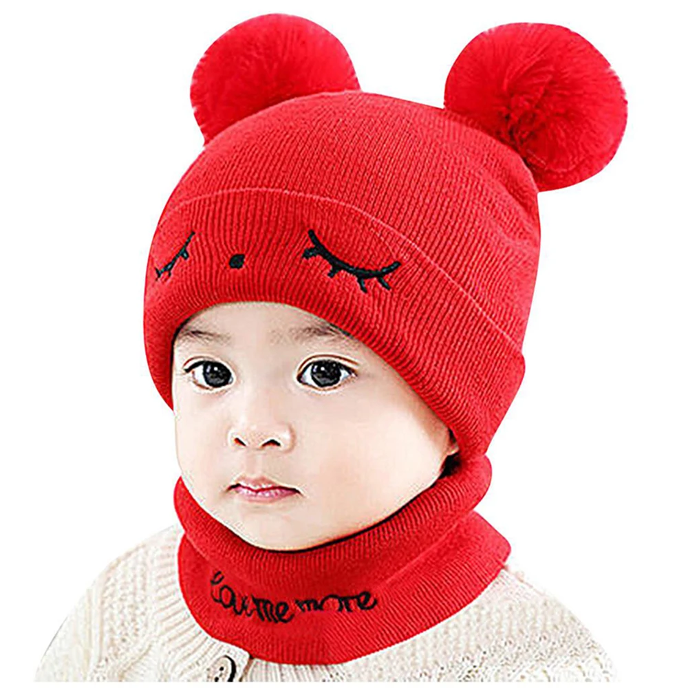 2 teile/satz Herbst Winter warme Baby Hut Schal Set einfarbig Mädchen Junge Hüte Stickerei Kleinkind Mützen für Kinder