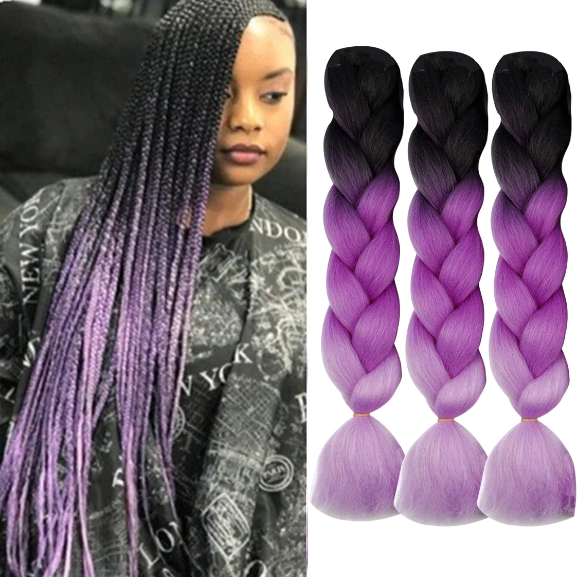 Braiding Hair Hair for Braiding 24 Inch 1/3PCS High Temperature Fiber Synthetic Jumbo Braiding Hair Extensions