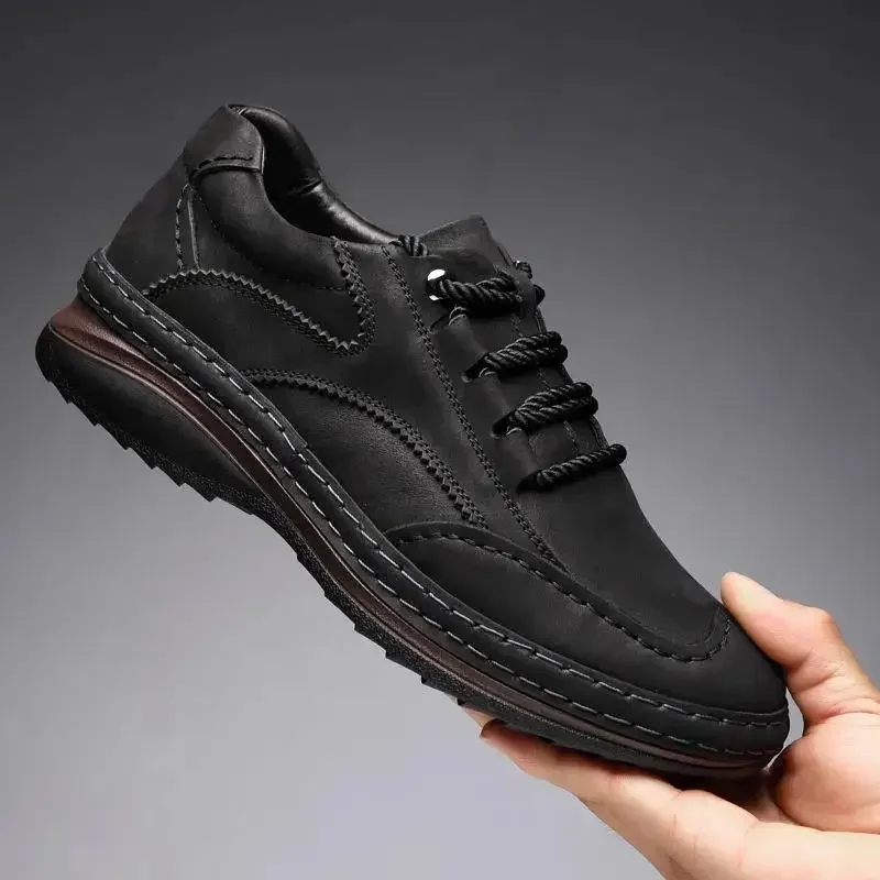 

Classic Mens Leather Casual Shoes Soft Sole Lace-up Luxury Brand Lightweight Mountaineering Shoes Male Outdoor Sneakers Hombre