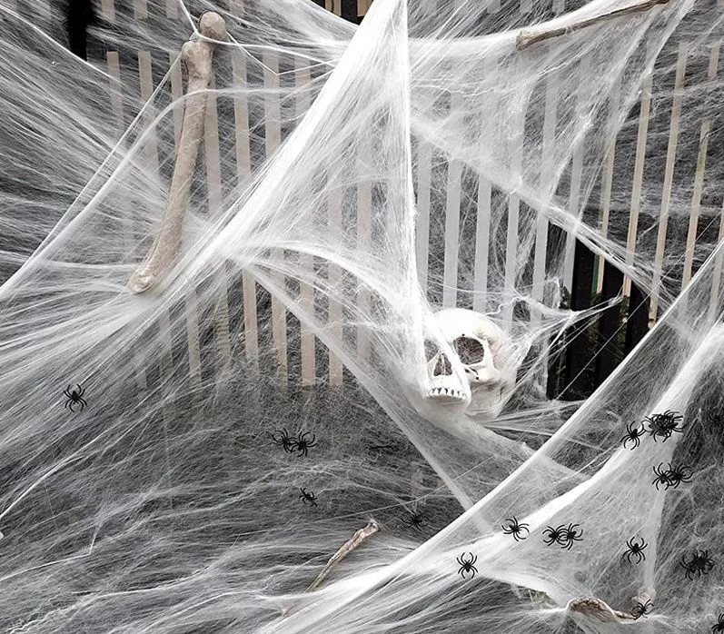 Halloween Decoration White Spider Web Artificial Stretchy Cobweb for Halloween Scary Home Party Scene Props Haunted House Decor