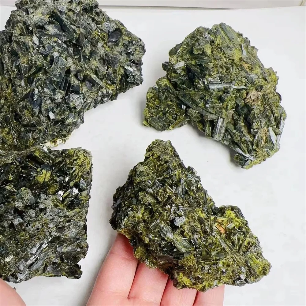 Natural raw stone specimen of minerals epidote green tourmaline mineral specimen tourmaline ornaments for home decoration