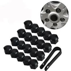 20pcs 17mm Gloss Black Alloy Wheel Nut Bolt Covers Cap Universal Set For Car 16 Standard Ones + 4 Locking Ones + 1 Removal Tool