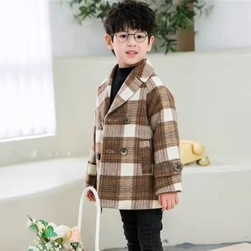 

Boys Woolen Coat Overcoat Jacket Windbreak 2024 Lasted Warm Plus Thicken Autumn Winter Cotton Christmas Gift Children's Clothing