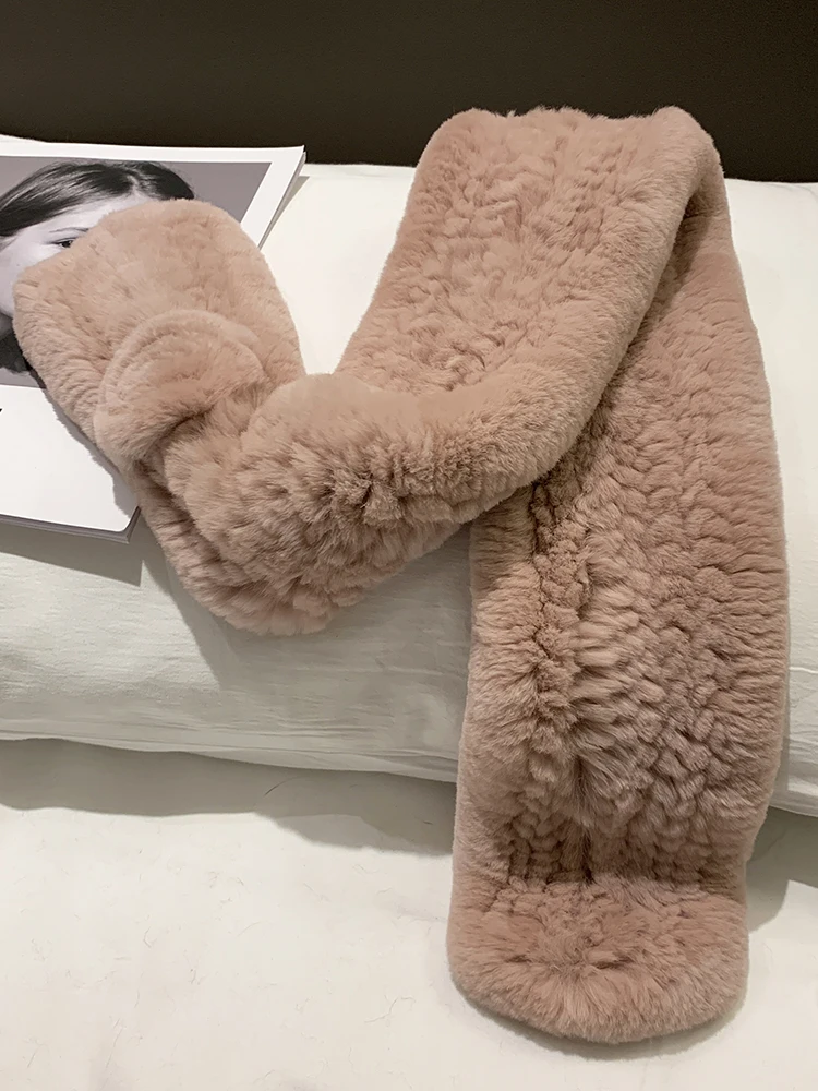 

Модный шарф из натурального меха кролика рекс, ветрозащитный теплый вязаный шейный платок, холодостойкий утолщенный воротник на шею для женщин