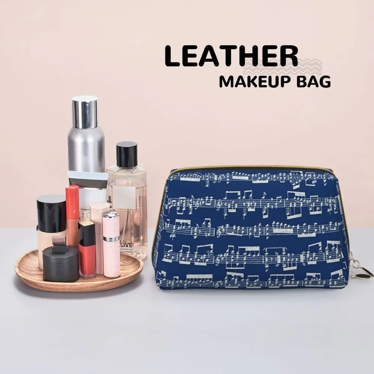 Music Notation Musical Notes Women Cosmetic Bag Travel Makeup Organizer Pouch Toiletry Storage Dopp Kit Case