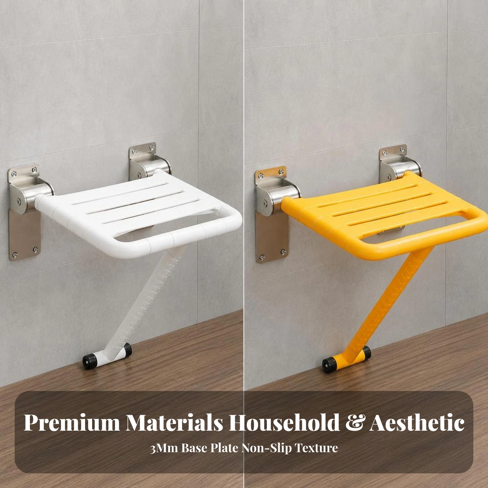 Wall-Mounted Shower Seat with Legs Stainless Steel Folding Shower Seat with Legs Foldable Space Saving for Seniors, Bathroom