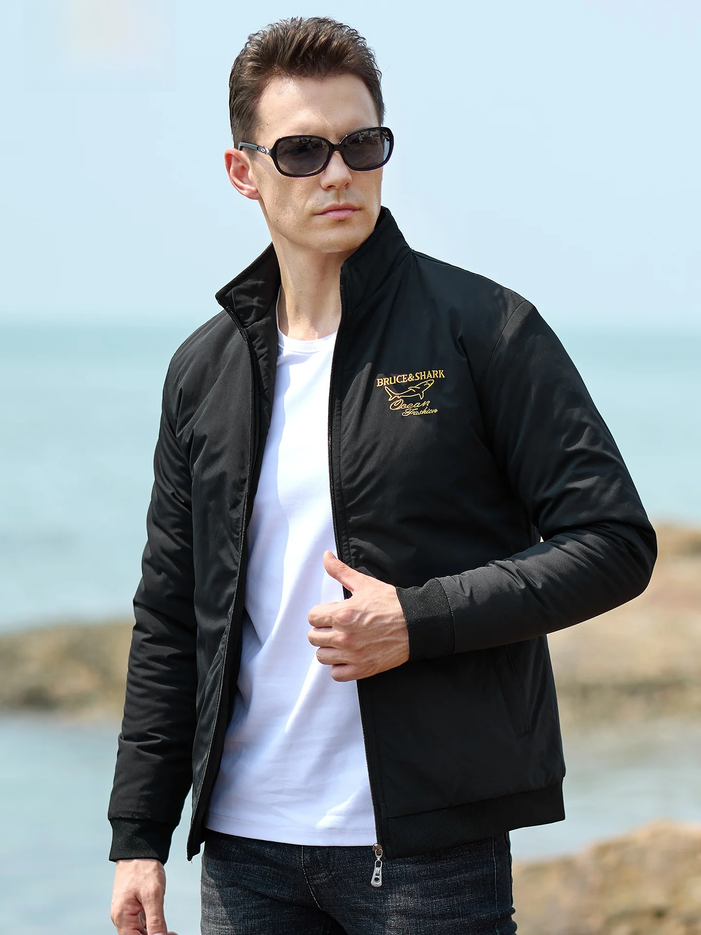 

Мужская осенне-зимняя утепленная куртка свободного кроя с длинными рукавами от бренда Bruce & Ark: модная городская верхняя одежда из полиэфирного волокна