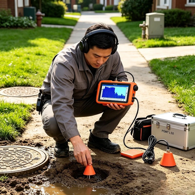 PQWT L50 Water Leak Detector, Underground Buried Pipe Leak Locator, Visual Spectrum Pipeline Leakage Detector for PPR PVC Metal
