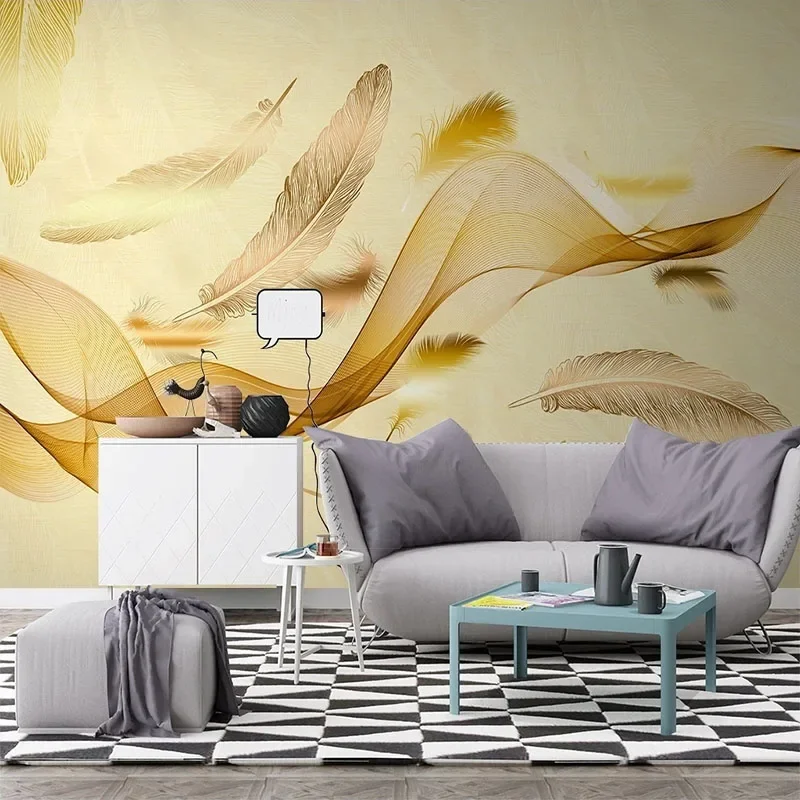 

Custom Any Size 3D Gold Line Feather Modern Background Wallpaper For Bedroom Walls Papel De Parede Home Décor Tapety Fresco Art