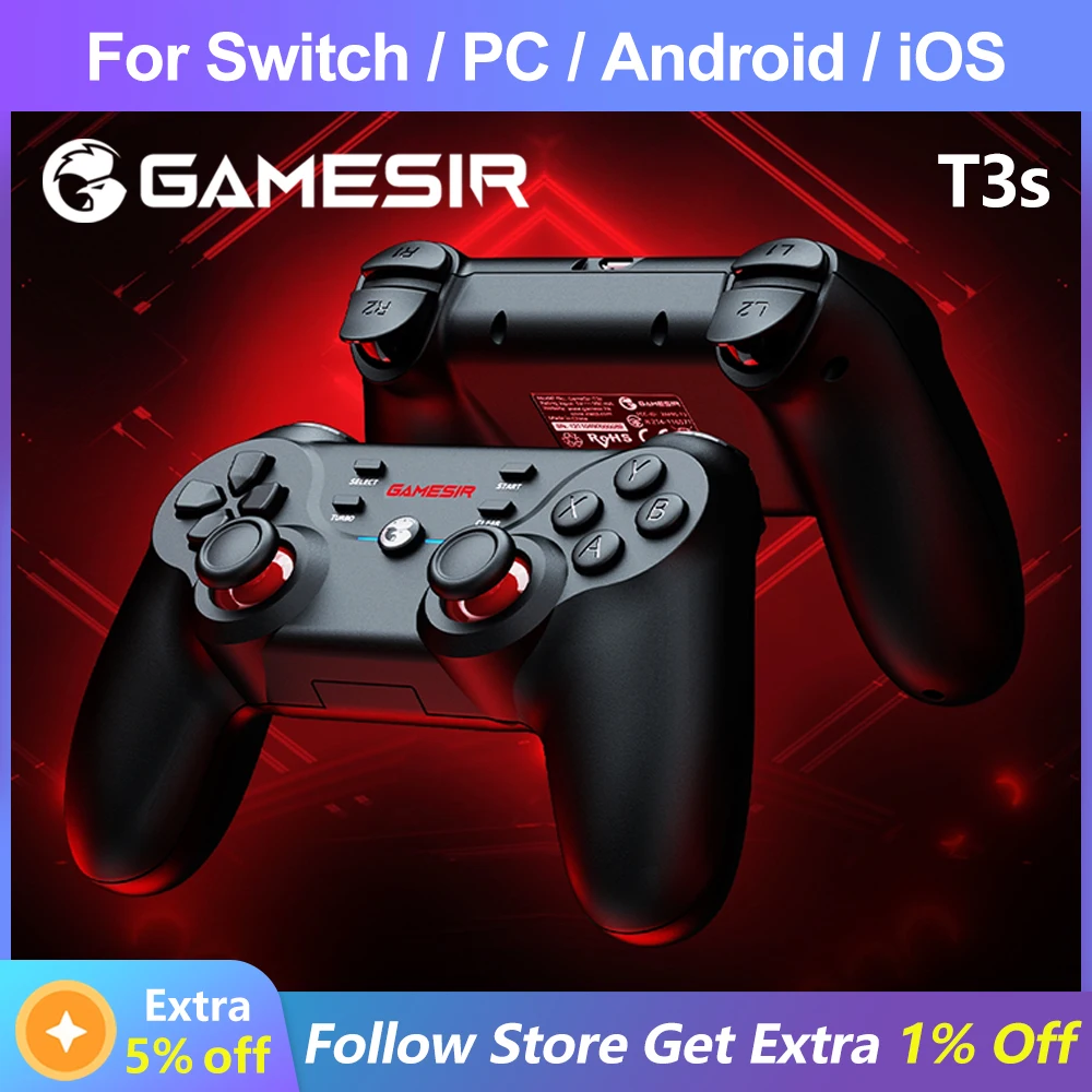 

GameSir T3s Bluetooth 5.0 Wireless Gamepad Switch Game Controller for Nintendo Switch Android Smartphone Apple iPhone and PC