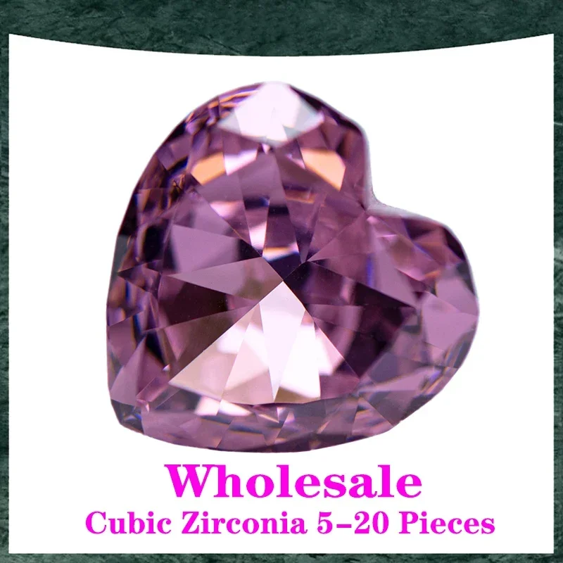 

L-кубический цирконий, оптовая продажа, без сертификата, измельченный лед, форма сердца, темно-розовый цвет, подвески, бусины для изготовления ювелирных изделий своими руками