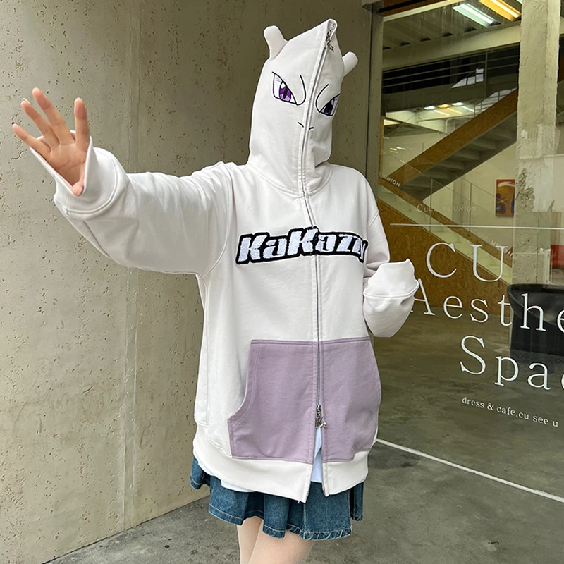 

Cosplay Mewtwo Oversize Zipper Sweater for Men and Women Autumn American Retro Heavy European and American Gengar Hip-Hop Jacket