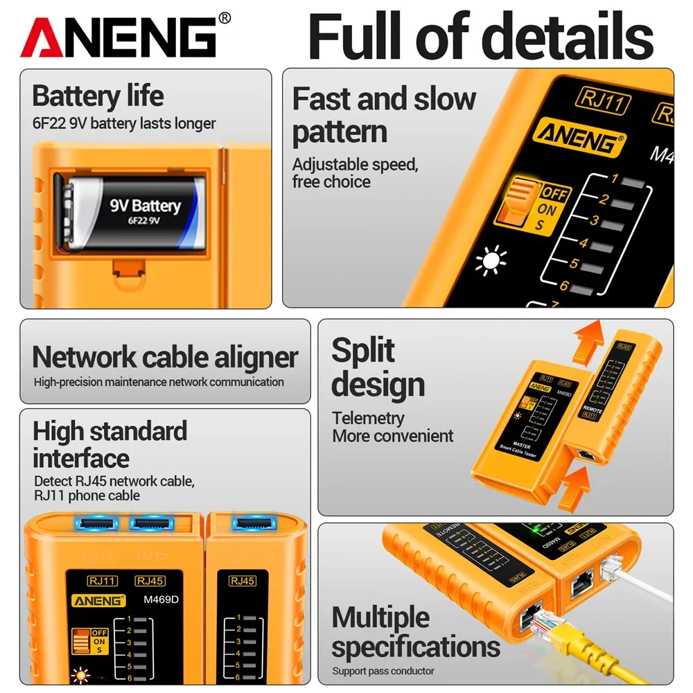 ANENG M469D شبكة محلل تستر كابل lan RJ45 RJ11 RJ12 CAT5 UTP LAN كابل اختبار أداة الشبكات أدوات اختبار إصلاح الشبكة #5