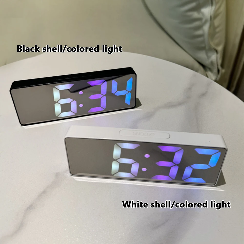 LED Mirror Digital Alarm Clock USB Battery Dual Powered Auto Dimming Desk Electronic Clock Home Decor Multi-function Table Watch