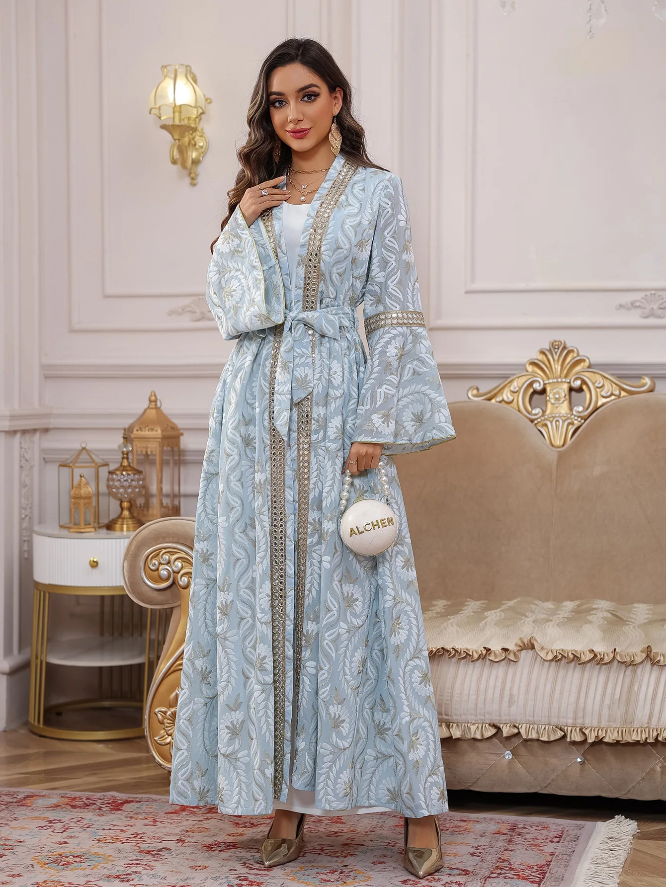 عيد 2 قطعة فستان المرأة المسلمة التطريز عباية دبي الفاخرة تركيا جلابية الأفريقية ثوب حفلة قفطان رداء الإسلام الملابس كبايا