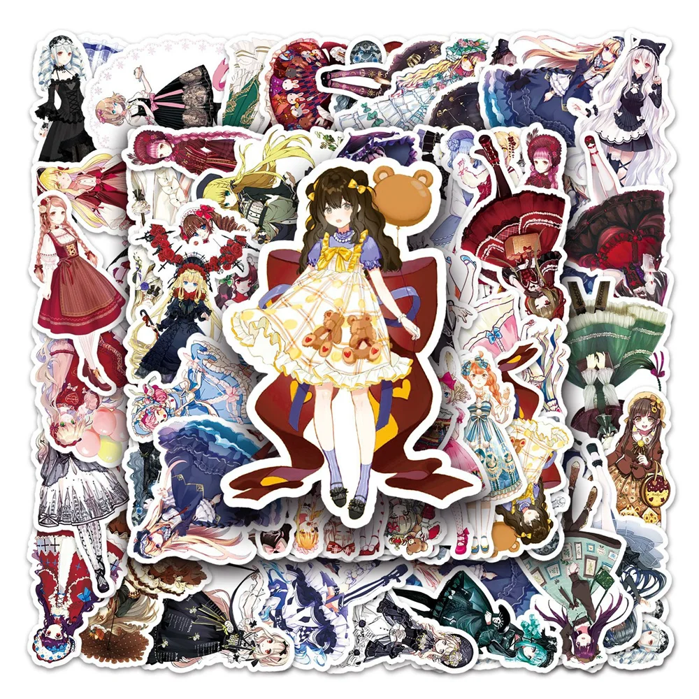 50pcs Cartoon Girl Lolita Stickers Pack Phone Laptop Scrapbooking Supplies Ipad Handmade DIY Girly Sticker Journal Accessories