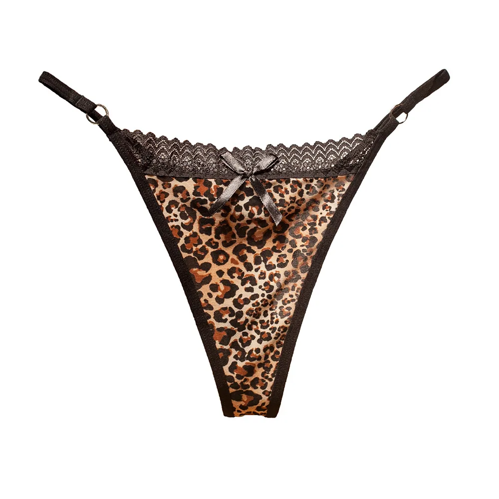 

Women's Sexy Panties Leopard Print Thongs Low-Waist Seamless Bikini Underwear Bow Comfertable Underpants Girl Panti 2227 A0115