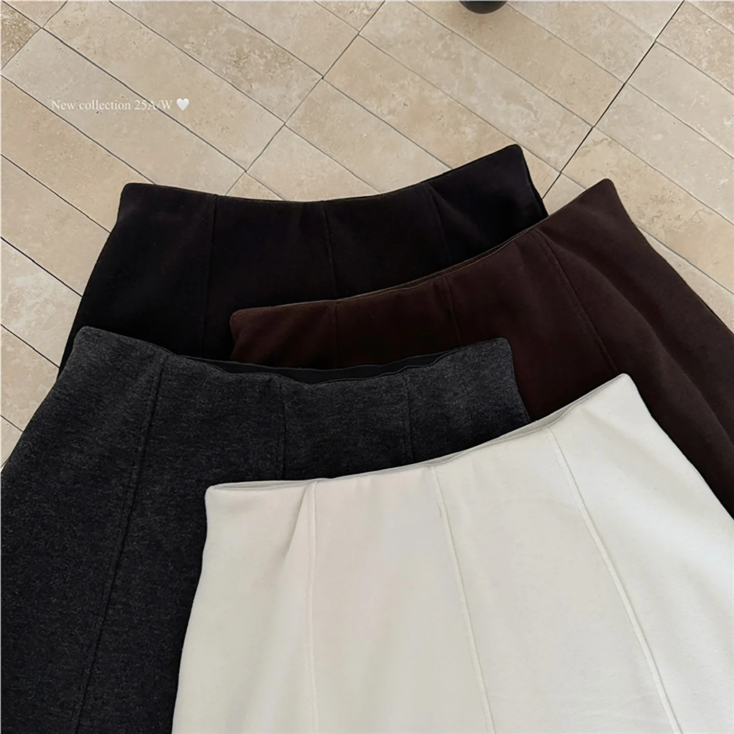 Rok A-Line Panjang Selutut Bahan Wol untuk Wanita Musim Gugur Musim Dingin, Rok Payung Berpinggang Tinggi Berbahan Fleece, Gaya Prancis yang Lembut untuk Kerja Sehari-hari