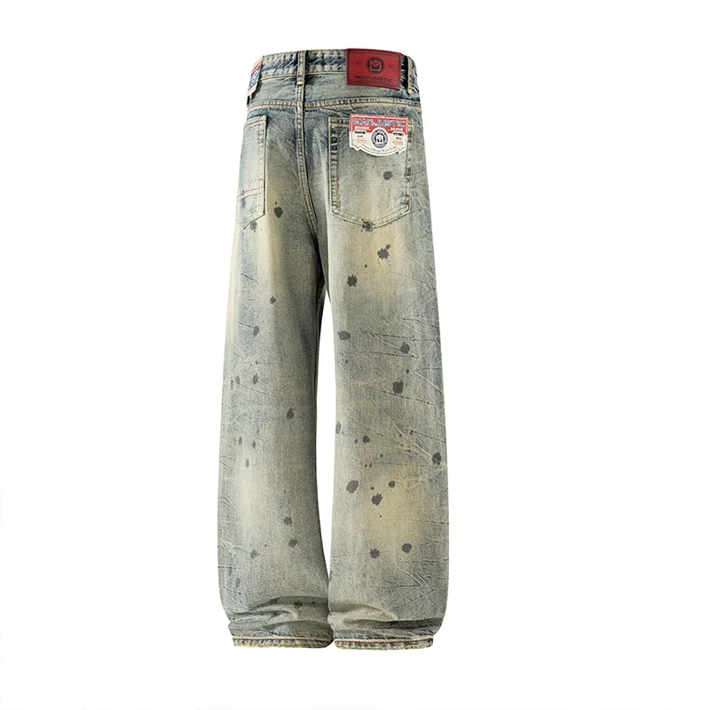 American Vintage Yellow Denim Jeans for Men 100% Cotton Casual Straight-leg Relaxed Fit Pants Spring/autumn Heavyweight Washed